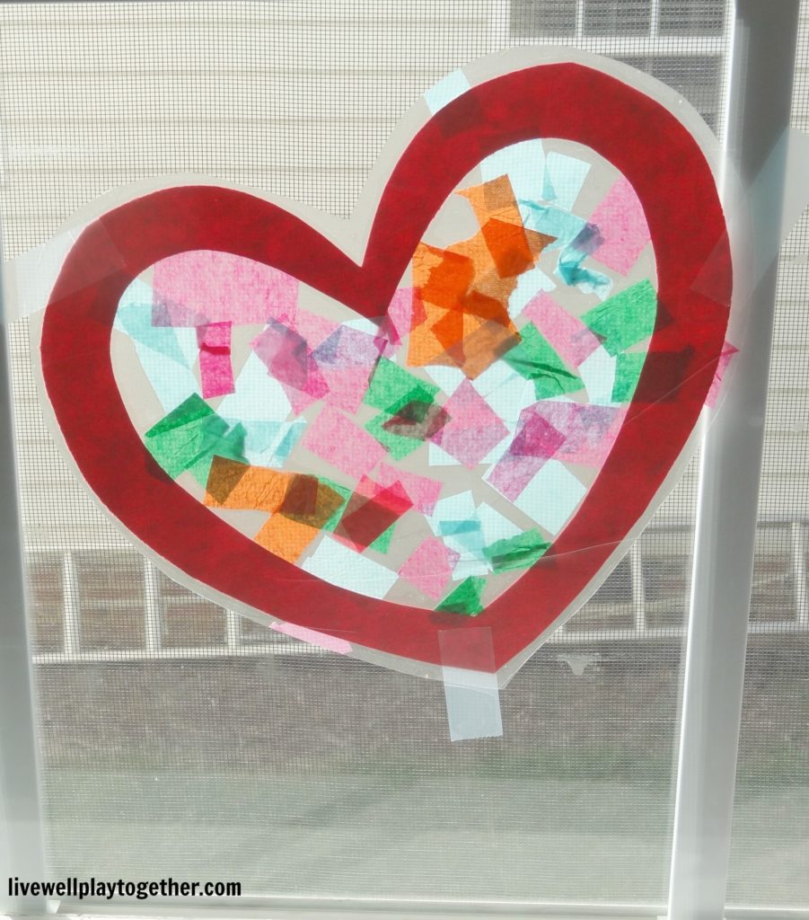 Easy Valentine's Day Craft for Toddlers and Preschoolers - Tissue Paper Heart Suncatchers