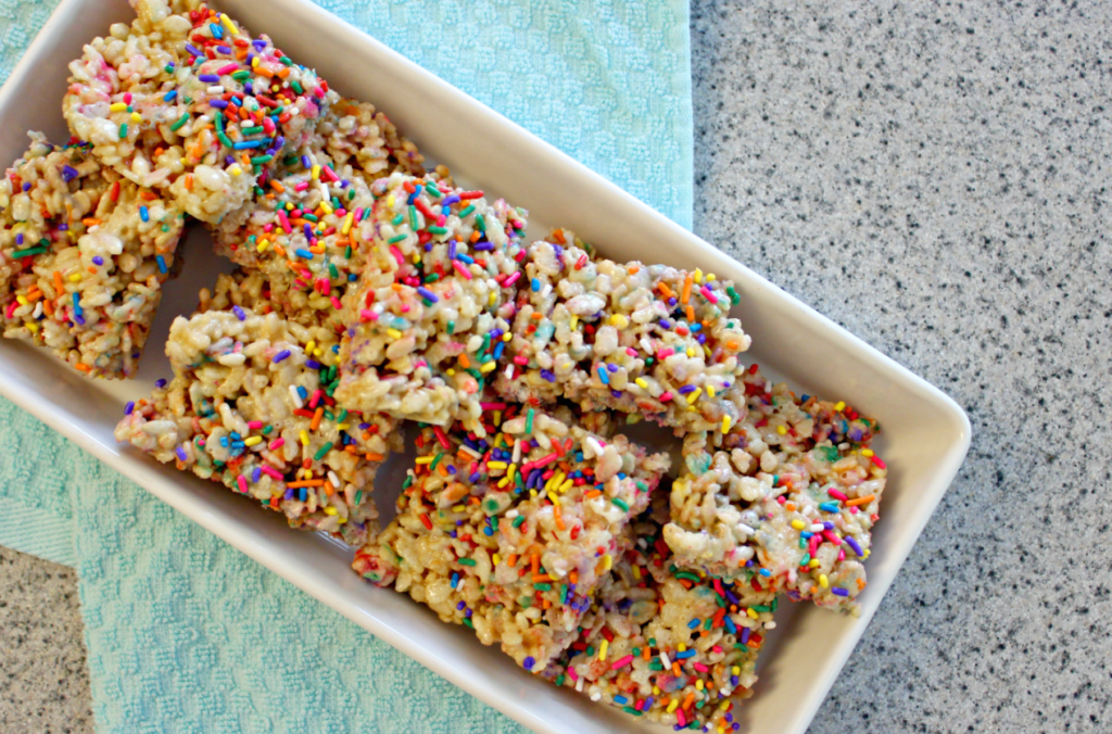 Confetti Crispy Treats with Rainbow Sprinkles - Live Well Play Together