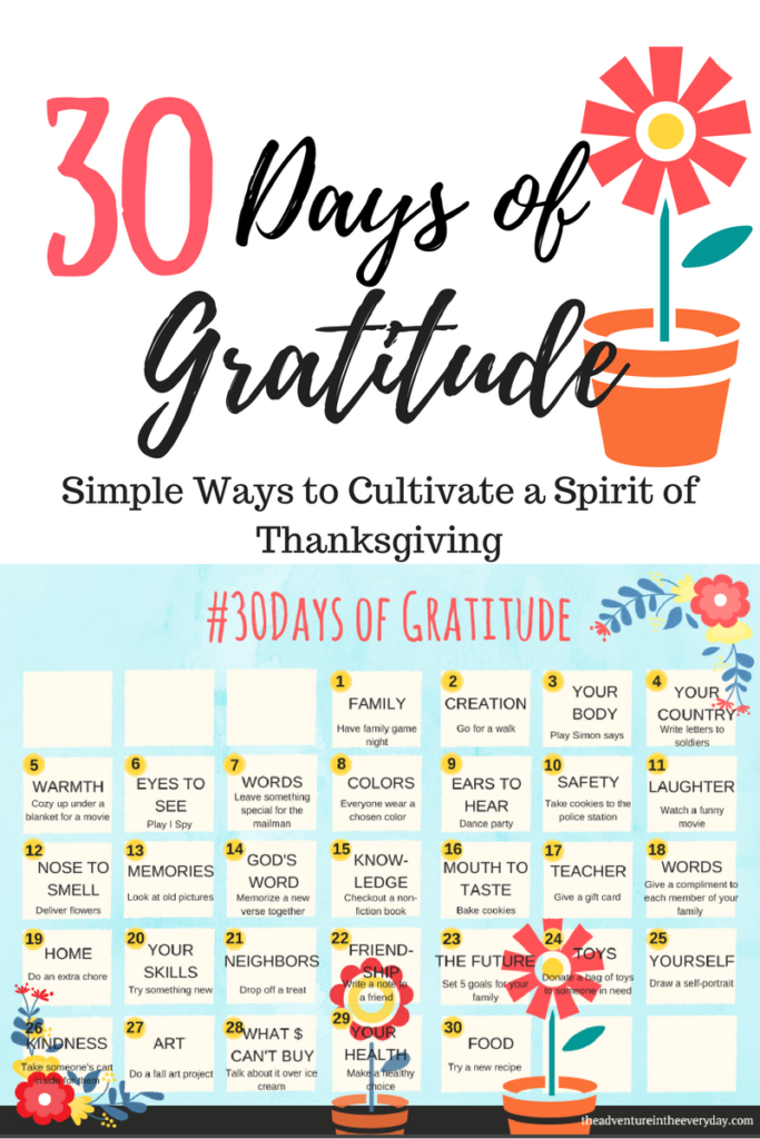 30 Days of Gratitude: Simple Ways to Cultivate a Spirit of Thanksgiving. Fun Thanksgiving activities for the whole family!