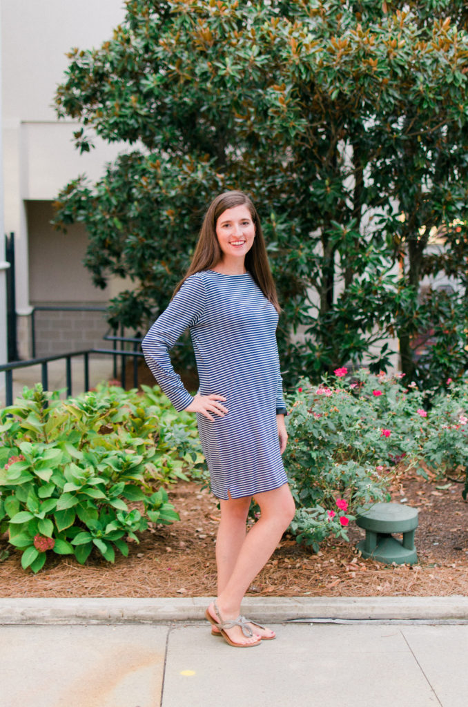 Navy & White Striped Shift Dress - Versatile pieces like this are perfect for transitioning to your fall wardrobe!