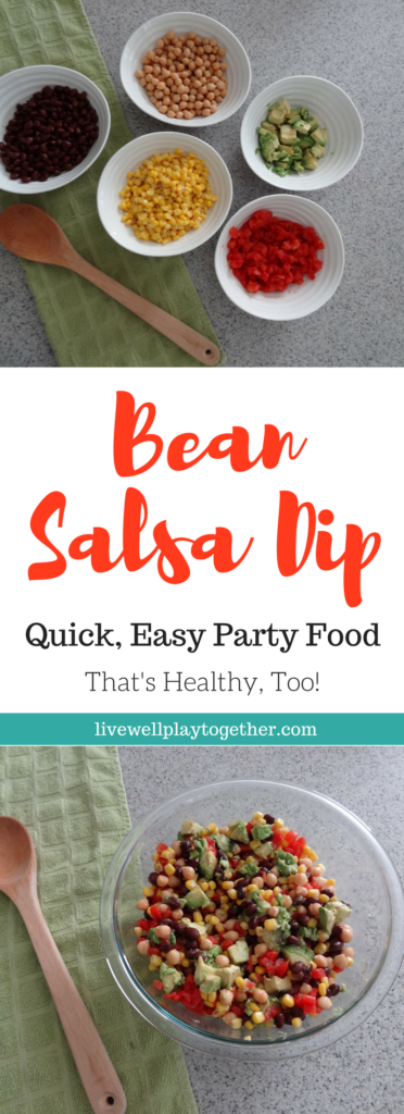 Bean Salsa Dip: Quick and Easy Party Food. Ready in 10 minutes and a healthy party snack, it's the perfect addition to your party menu! Party Food | Healthy Food | Healthy Recipes | Super Bowl Party | Super Bowl Food