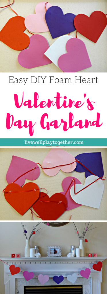 Easy Valentine's Day Craft Idea - Make a simple Valentine's Day Garland with foam hearts & ribbon!