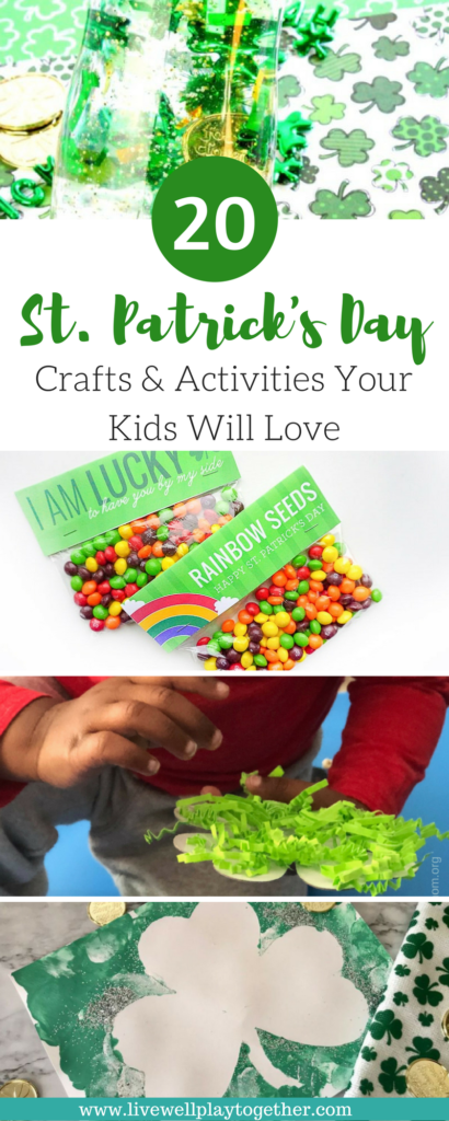 20 St. Patrick's Day Crafts & Activities for Kids #stpatricksday #holidays #kidsactivities #toddleractivities #toddlercrafts #preschoolcrafts #handmade #diy #kidscrafts #artsandcrafts