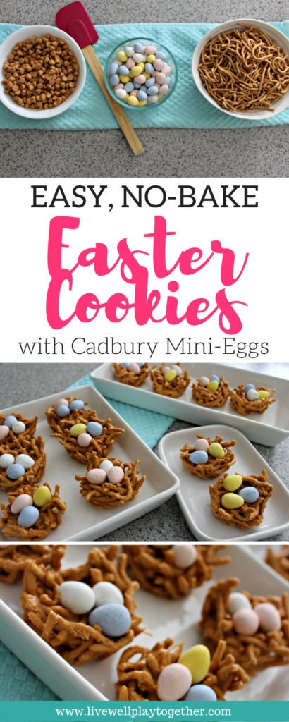 Cadbury Mini-Egg Bird Nest Easter Cookies from Live Well Play Together | www.livewellplaytogether.com | Perfect Easter Treat | #easter #cookies #nobake #eastertreats #holiday #minieggs #eastercandy