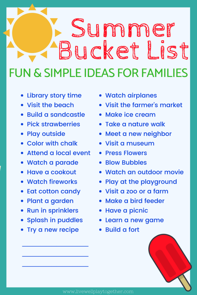 The Best Summer Ever - Summer Bucket List for Families from Live Well Play Together Blog | Fun & Simple Ideas to help create the best summer with your family. Perfect for famlies with kids #summerfun #summerbucketlist #familyfun #preschoolfun #toddlerfun #summerbreak