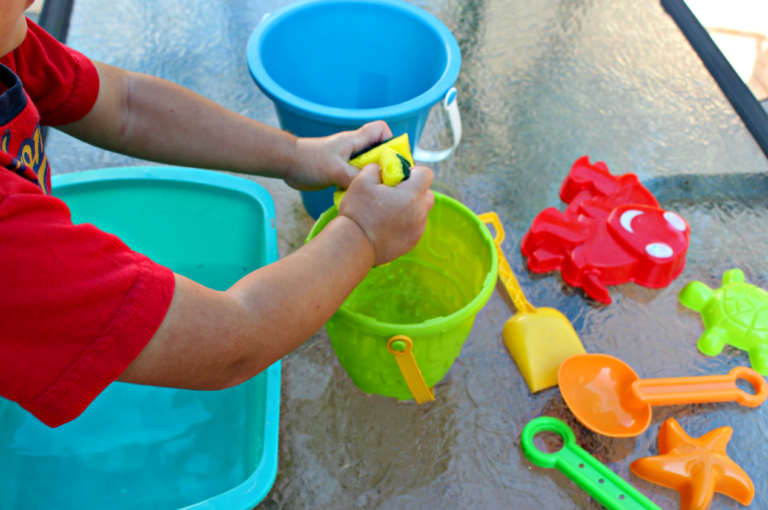 Water Transfer Activity with Sponges: Easy Toddler STEM Water Play