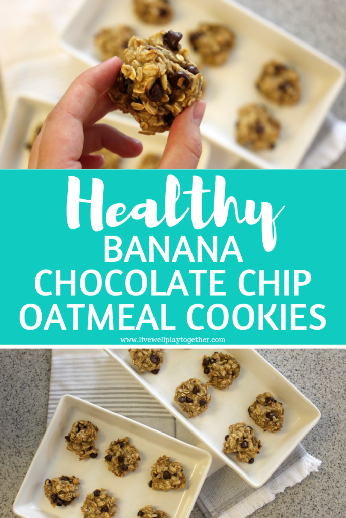 Healthy Banana Oatmeal Chocolate Chip Cookies.  Just 4 ingredients toSoft and chewy perfection - you will hardly believe they're good for you, too!  #bananacookies #cookierecipe #oatmealcookies #healthycookies
