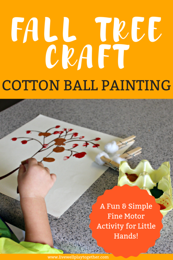 Looking for a fun fall craft? This Fall Tree Craft is a fun cotton ball painting activity for toddlers & preschoolers. Painting with cotton balls is a great fine motor activity, too! 