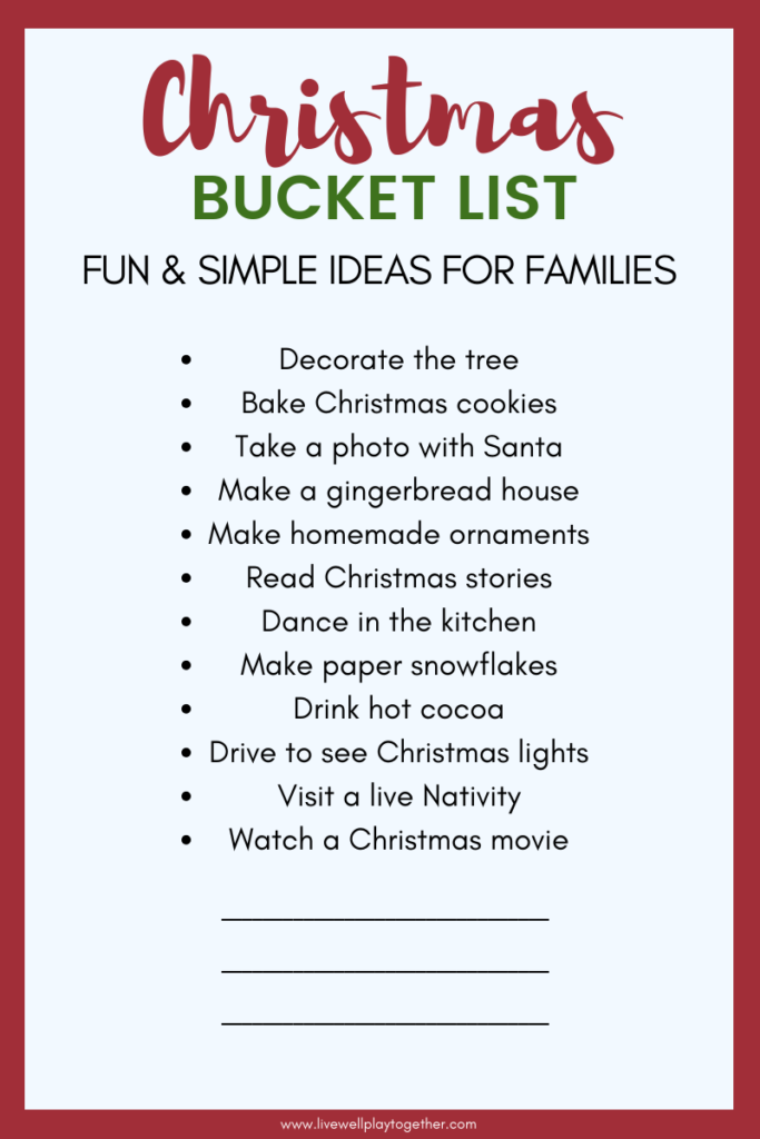 Our Christmas Bucket List! These fun family Christmas traditions will help you keep it simple and still create excellent memories with your family this Christmas season. Pefect for families with young kids! #familyChristmasTraditions #ChristmasBucketList