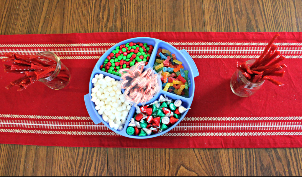 Candy in bowls for gingerbread house decorating party