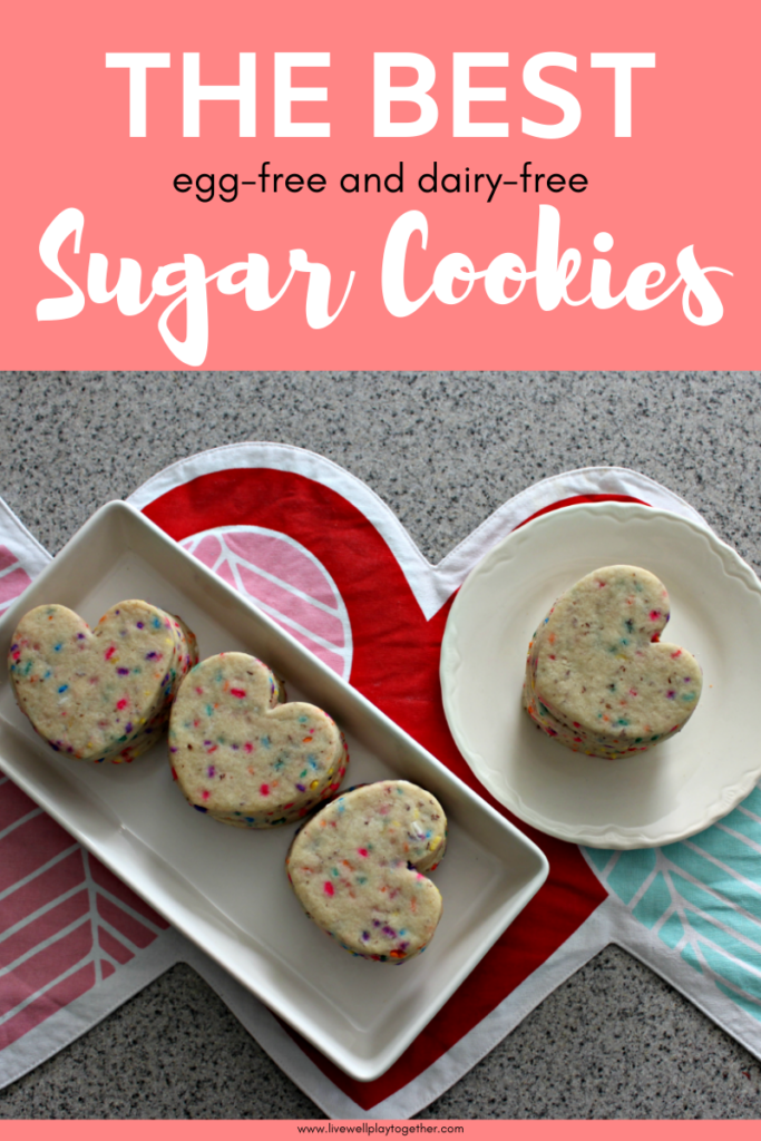 These egg-free and dairy-free sugar cookies are easy to make, don't require chilling, and taste DELICIOUS.  And, they hold their shape without much spreading while baking. They're great for baking with kids! Our go-to sugar cookie recipe for roll out cookies! #sugarcookies #rolloutcookies #eggfree #dairyfree #bakingwithkids