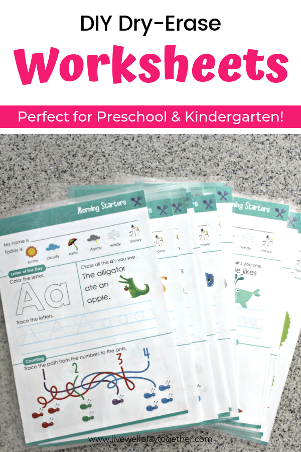 Make your own dry-erase worksheets.  Perfect for Preschool and Kindergarten morning work, independent quiet play, and even traveling with kids.  Use your activity books again and again!