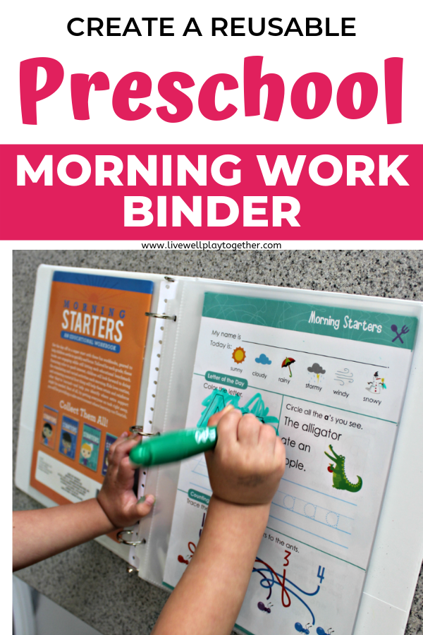 Create a reusable preschool morning work binder that you can rotate worksheets and activities in and out of!  Easy to make dry erase worksheets create a fun and simple wipe clean activity book your kids will love!