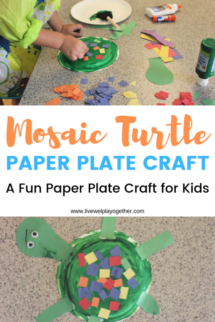 A fun paper plate turtle craft that kids are sure to enjoy! Paper plate crafts are a fun way to encourage fine motor growth and learn about different animals! Kids will love this mosaic turtle paper plate activity!