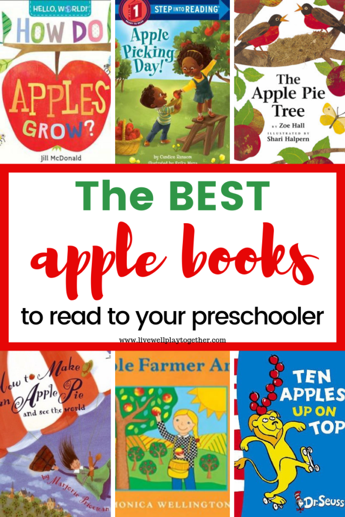 Our favorite apple books for preschoolers. Perfect for apple unit studies and great fall read alouds for preschoolers. #homeschool #appleunitstudy #preschoolbooklists #applebooks #fallbooksforpreschool