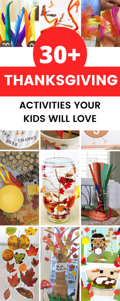 Looking for Thanksgiving activities for kids? Here are more 30+ simple Thanksgiving activities, crafts, & games that are perfect for kids this year!