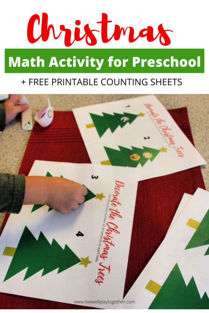 Practice numbers 1-10 with this fun Christmas math activity for toddlers and preschoolers!  Simple and Easy to set up and kids love it!  Free printable worksheets included!