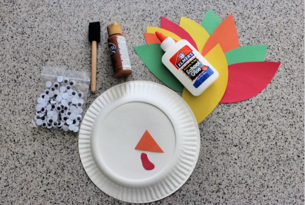 Paper Plate Turkey Supplies - How to make a paper plate turkey with kids