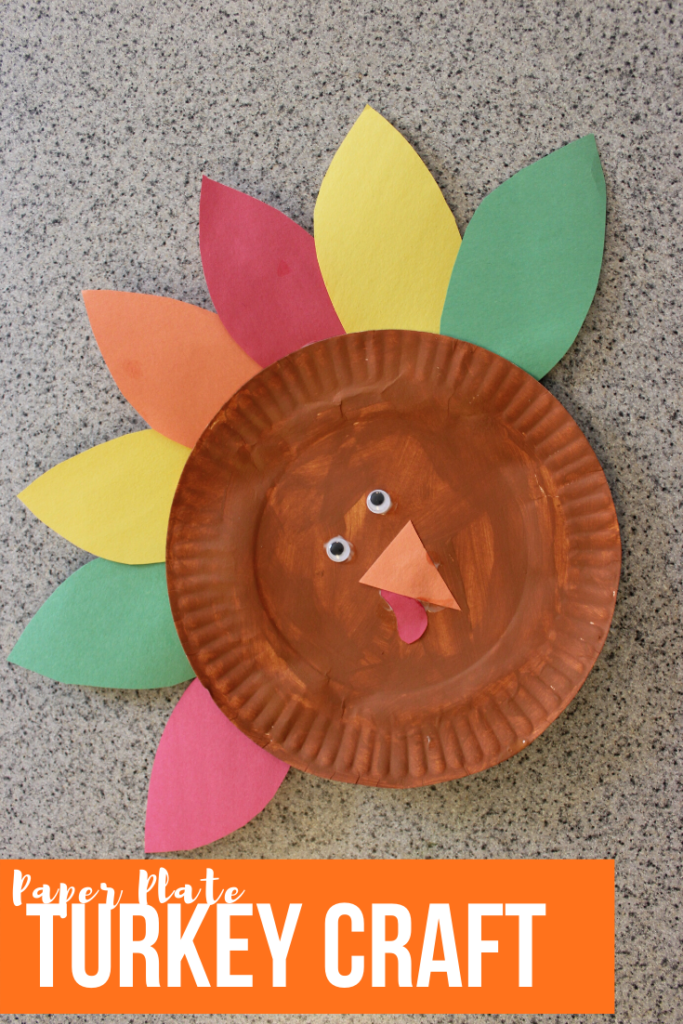This paper plate turkey craft is a simple and fun Thanksgiving craft for kids.  It's easy to prep and put together with a free, printable turkey template.  Kids will love creating patterns with their turkey feathers, practice fine motor skills as they paint and glue the pieces together, and may even use each feather on their turkey craft to write down what they are thankful for!