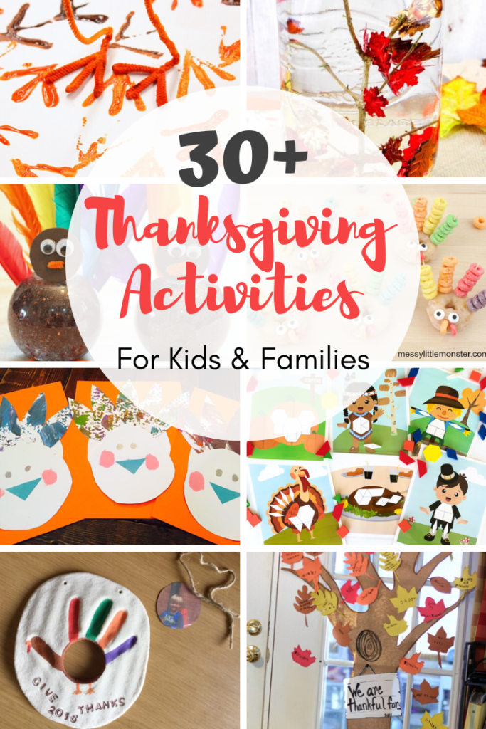 Looking for Thanksgiving activities for kids? Here are more 30+ simple Thanksgiving activities, crafts, & games that are perfect for kids this year! Great Thanksgiving activities for preschoolers and toddlers. #thanksgivingcrafts #thanksgivingactivities