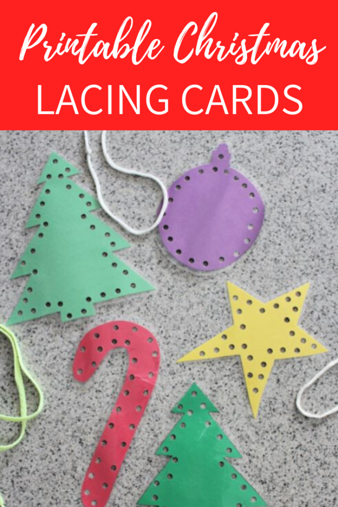Printable Lacing Cards for Preschoolers - Christmas themed lacing cards you can print and DIY at home!  Great lacing activities for little hands