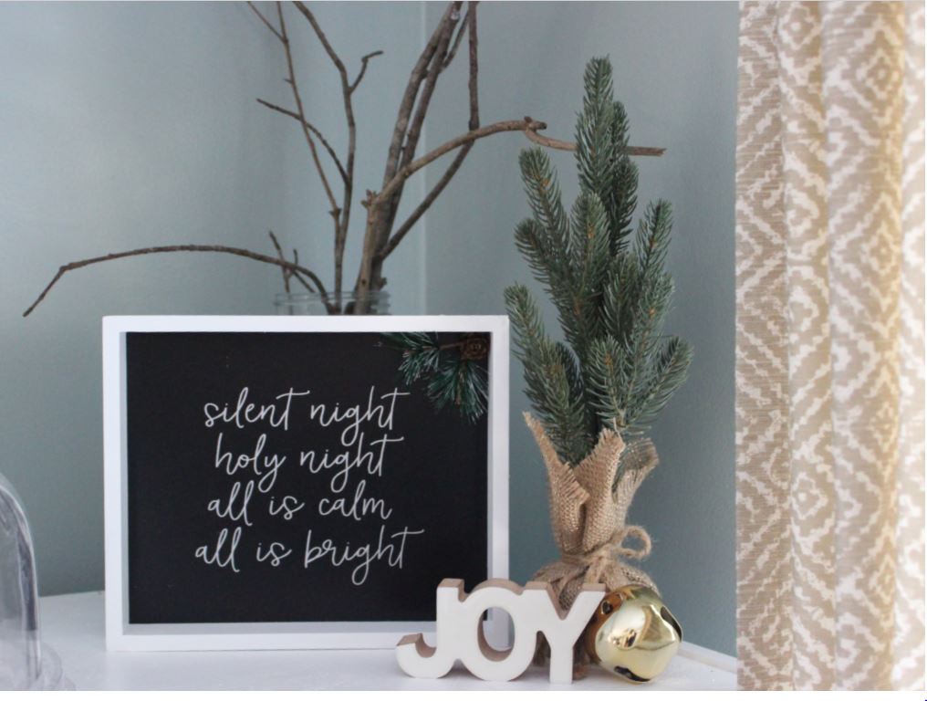 Wooden Sign for Christmas Decor - Silent Night Christmas sign with small Christmas tree for kitchen Christmas decorations