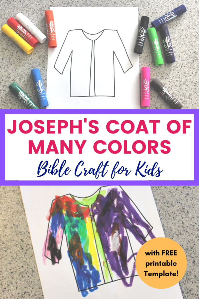 Joseph's Coat of Many colors bible lesson and activity for kids. Perfect for Sunday School lessons or home - includes a free printable template for Joseph's coat!