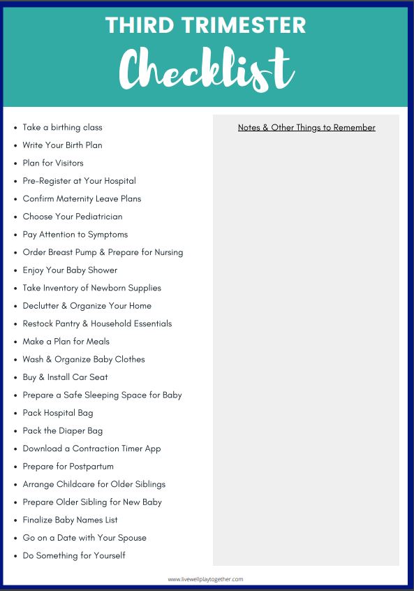 Free Printable Third Trimester Checklist