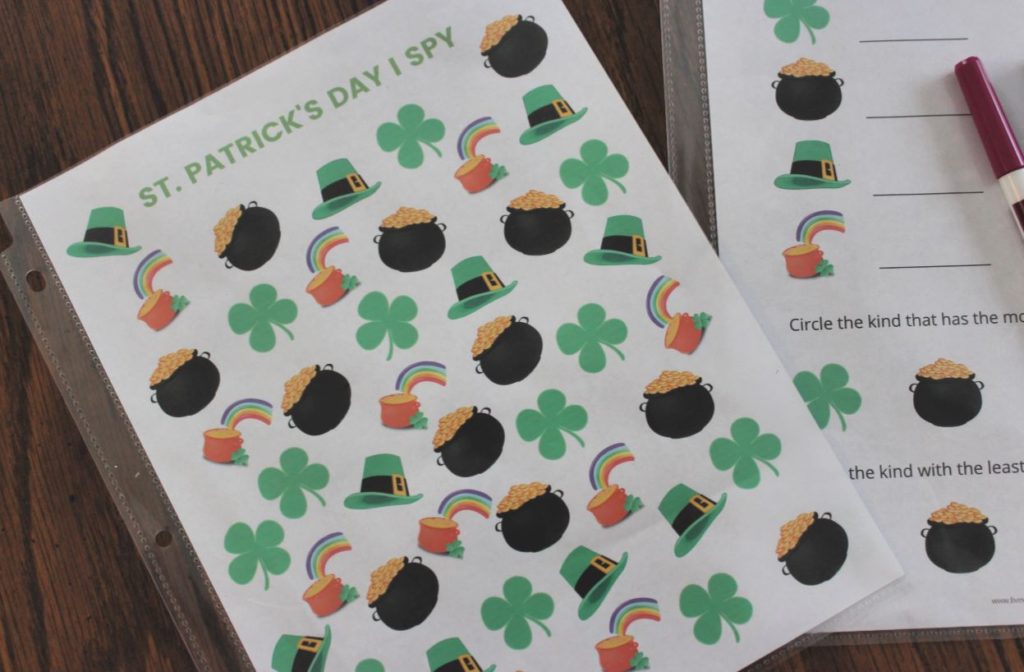Printable St. Patrick's Day Find it game and worksheet for kids
