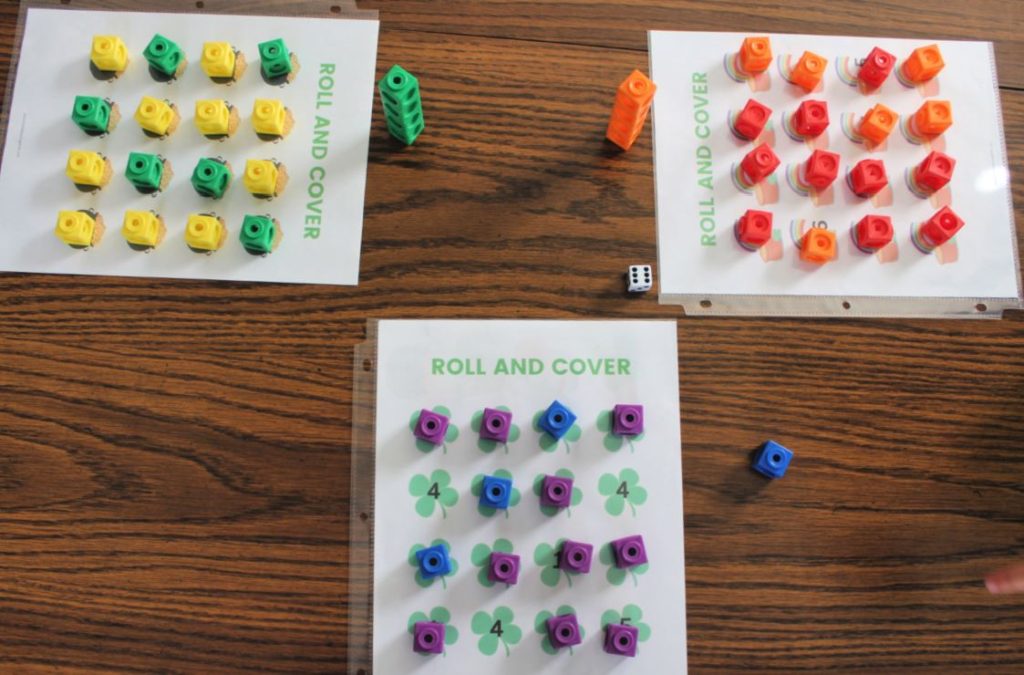 St. Patrick's Day roll and cover math activity sheets