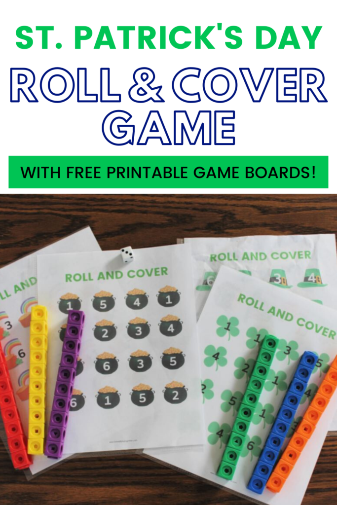 This Roll and Cover game is a fun St. Patrick's Day Math Activity for home or the classroom. With 4 free printable game mats to play with multiple players at once! 