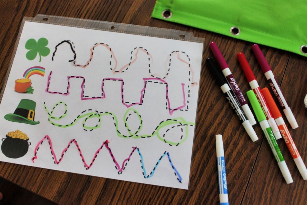 Wipe Clean St. Patrick's Day Free Printable Tracing Worksheet for kids
