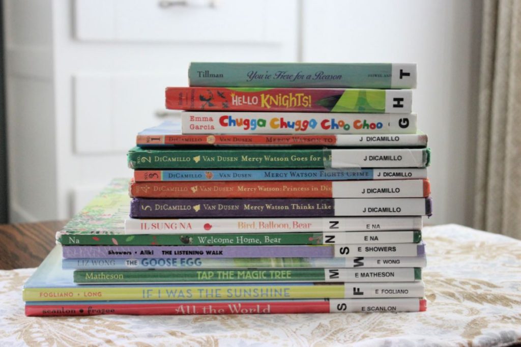 Stack of Library Books recommended for toddlers and preschoolers