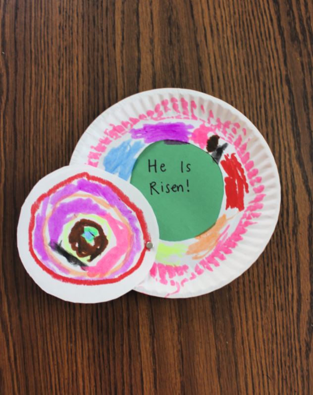 He is Risen! A fun paper plate empty tomb craft for kids to make this Easter. 