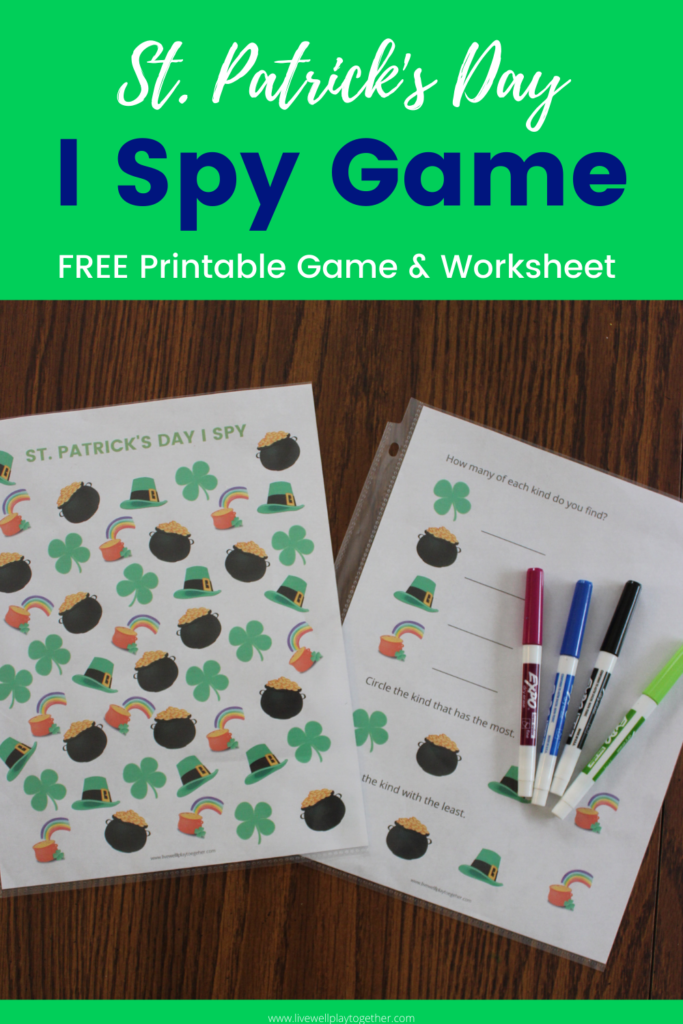Free printable St. Patrick's Day I Spy game and worksheet. Great for kids!