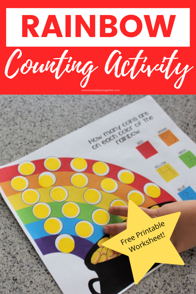 This rainbow counting activity is a quick and easy way to practice numbers and counting with your preschooler.  You can find your very own free, printable counting worksheet here!