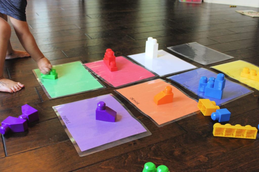 How to Teach Toddlers their Colors - a Fun and Easy Color Sorting Activity with Mega Bloks and Paper
