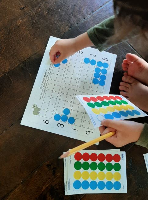 Using dot stickers to practice ten-frames