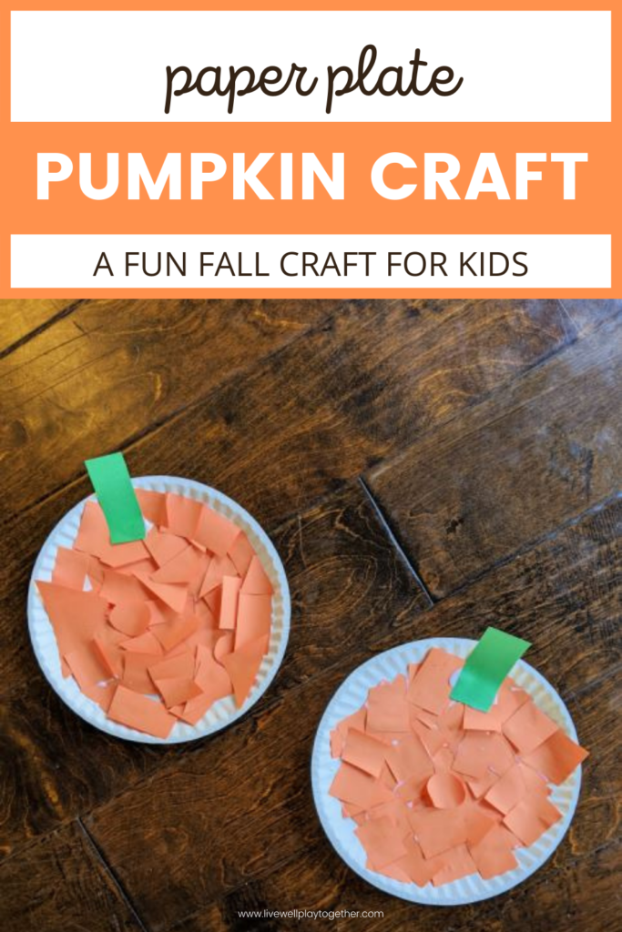 This paper plate pumpkin is a fun fall craft for kids.  It's a great cut and paste or a rip and tear activity - perfect for developing fine motor skills in little hands.  