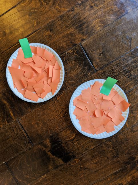 Paper plate Pumpkin cut and paste craft for kids