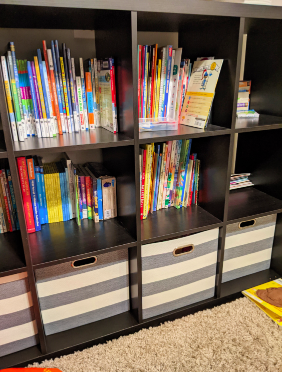 Ikea Kallax shelves with children's books