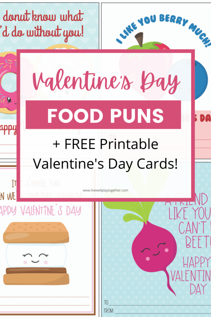 These printable food pun Valentine's Day cards will be a hit with kids, classmates, teachers, or friends this year!  Print for free!