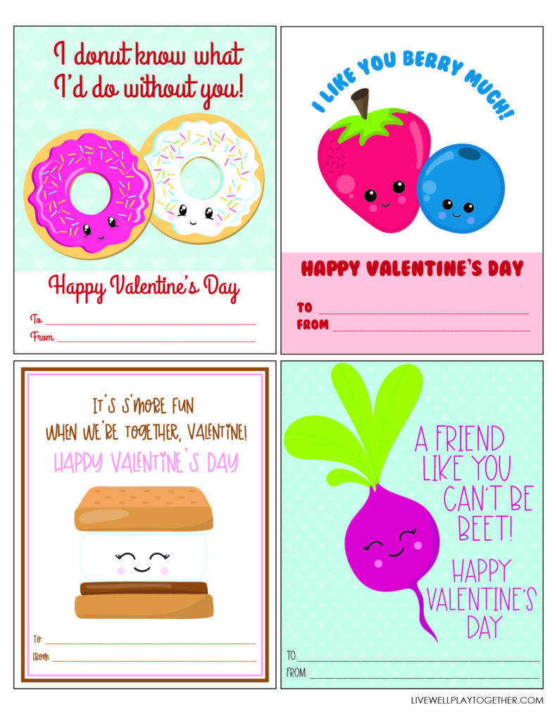 Fun, printable food pun Valentine's Day cards for kids