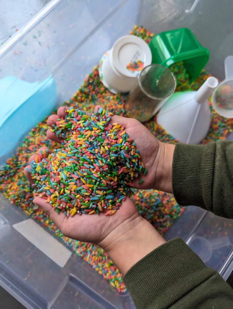 How to Make Rainbow Rice Sensory Bin Filler